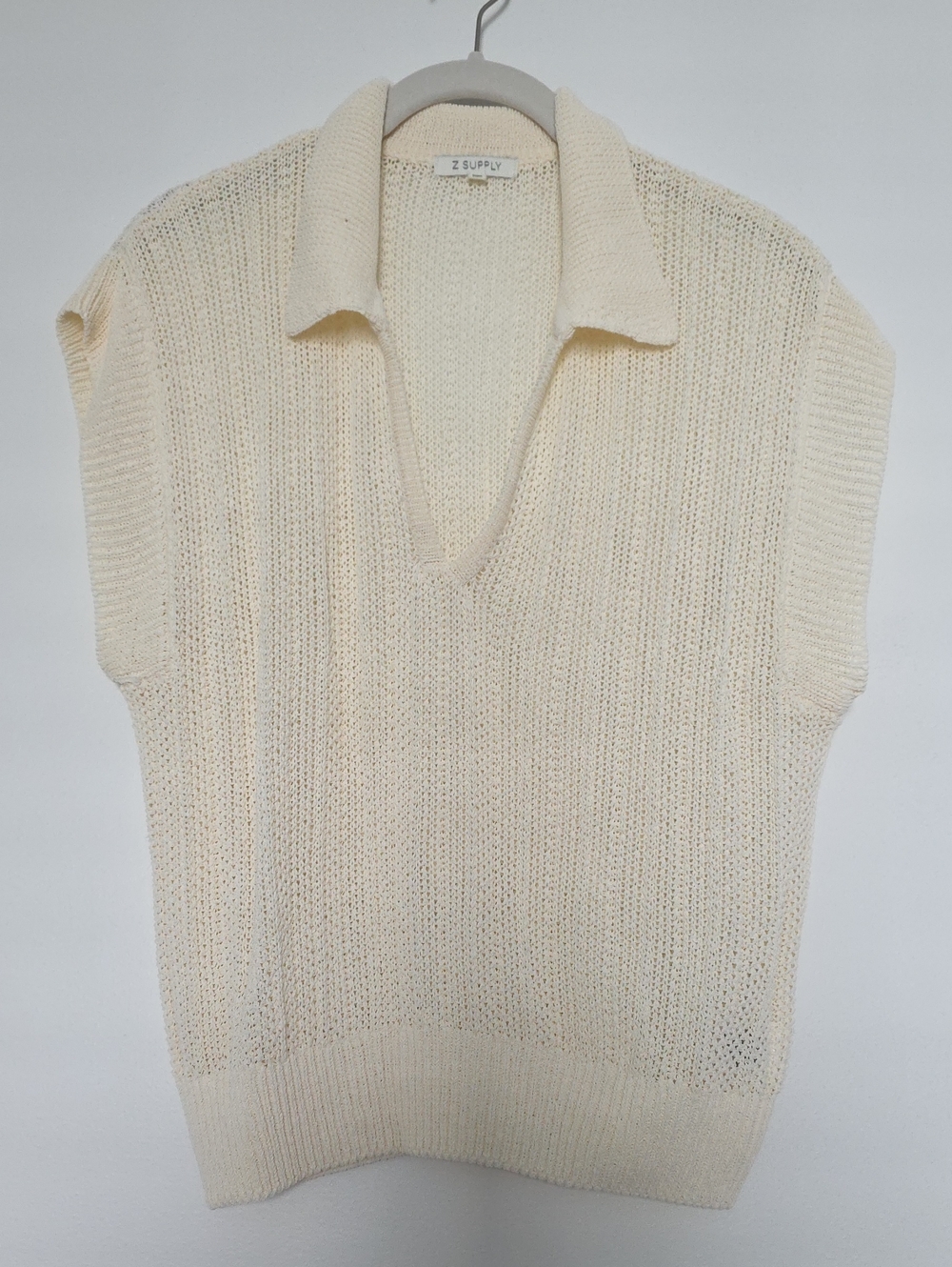 Z Supply Cream Collared V-Neck Knit Sweater Vest